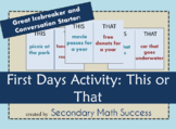 This or That Student Icebreaker First Days Activity