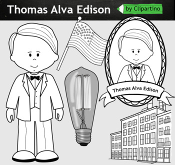 Preview of Thomas Alva Edison clipart BW - inventors Clip Art