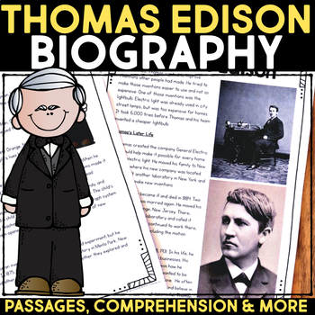 Preview of Thomas Edison Biography Report Reading Passage & Comprehension Activities