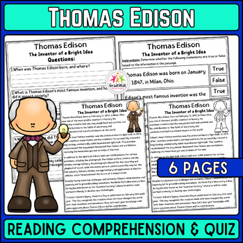 Preview of Thomas Edison Nonfiction Reading: Engaging Comprehension & Quiz, Inventors Day