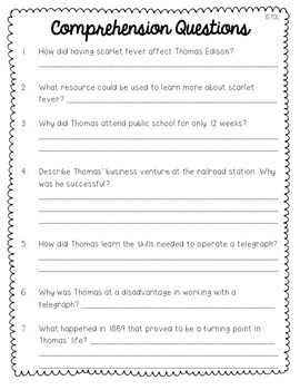 Thomas Edison Differentiated Reading Passages and Comprehension Questions