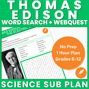 Preview of Thomas Edison: Edison v Tesla, Electricity, AC/DC++ (NO PREP sub) Word Search++