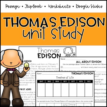 Preview of Thomas Edison Unit: Passage, Comprehension, and Flipbook