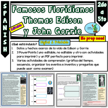 Preview of Thomas Edison y John Gorrie Famosos floridianos Spanish Famous Floridians 