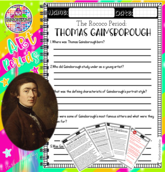 Preview of Thomas Gainsborough Reading Comprehension | Rococo Art History Worksheets