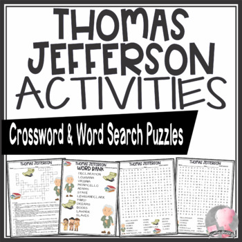 Preview of Thomas Jefferson Activities Crossword Puzzle and Word Searches