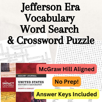 Thomas Jefferson Era Vocabulary Word Search Crossword Puzzle McGraw