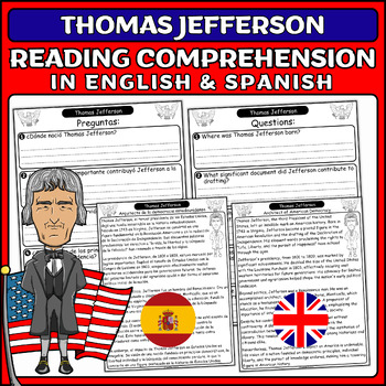 Preview of Thomas Jefferson: Presidents' Day Reading & Questions (English & Spanish) Legacy