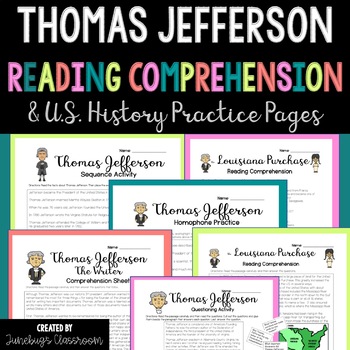 Preview of Thomas Jefferson Reading Comprehension & U.S. History Practice |Virginia Studies