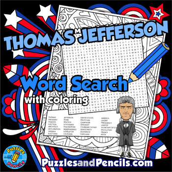 Preview of Thomas Jefferson Word Search Puzzle with Coloring | US Presidents Wordsearch