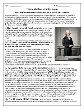 Preview of Thomas Jefferson's Dilemma: The Louisiana Purchase Decision-Making Worksheet