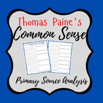 Preview of Thomas Paine's Common Sense Primary Source Analysis