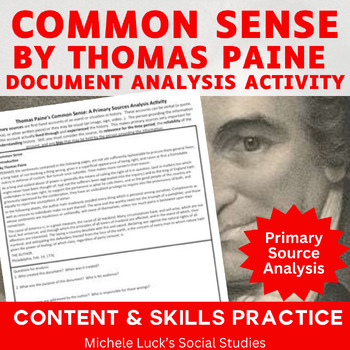 Preview of Thomas Paine's Common Sense American Revolution Document Analysis Activity