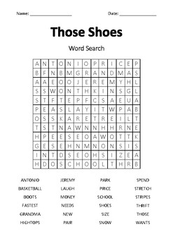 Those Shoes Word Search by MsZzz Teach | Teachers Pay Teachers
