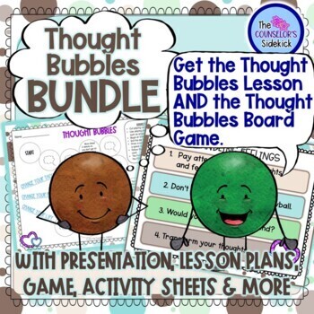 Preview of Thought Bubbles BUNDLE-Positive Self Talk Classroom Guidance Lesson & Board Game