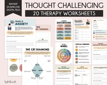Preview of Thought Challenging worksheets, Cognitive distortions, unhelpful thinking styles