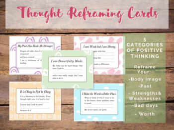 Preview of Thought Reframing Cards - Mindfulness - Body Image, Past, Strengths, Self Esteem