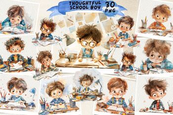 Preview of Thoughtful School boy Watercolor Clipart