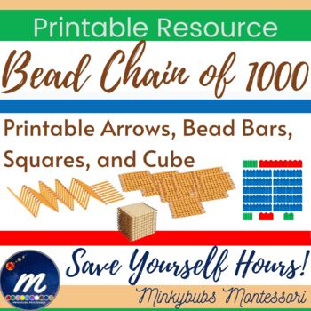 Preview of Thousand Bead Chain Square Cube Arrows Printable Standard Size with Correct Font