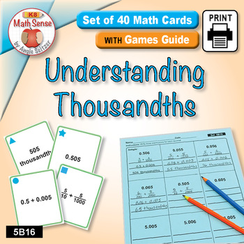 Preview of Thousandths: Math Sense Card Games & Activities 5B16 | Decimal Place Value