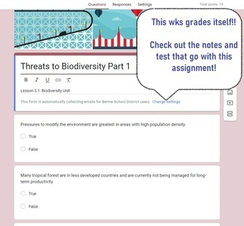 Preview of Threats to Biodiversity Part 1: worksheet: Google Form: Environmental Science