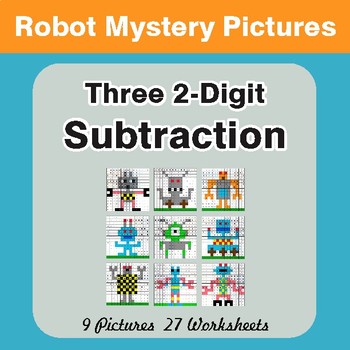 Three 2-Digit Subtraction - Color-By-Number Math Mystery Pictures