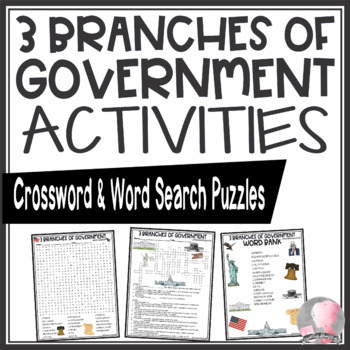 Preview of Three 3 Branches of Government Activities Crossword Puzzle and Word Search