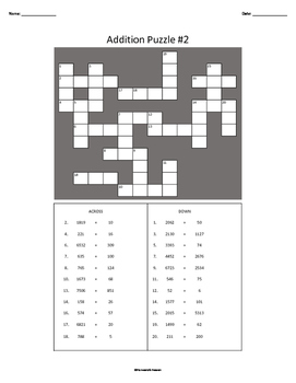 Three Addition Crossword Puzzles With Answer Keys By Homework Heaven