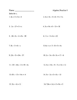 three basic algebra practice worksheets by david anthony tpt