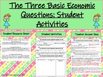 Preview of Three Basic Economic Questions (Student Worksheets and Teacher Answer Keys)