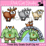 Three Billy Goats Gruff Clip Art - goats, troll, bridge, meadow