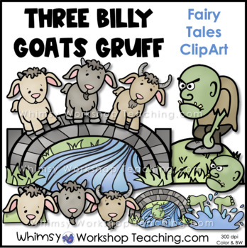 Preview of Three Billy Goats Gruff Fairy Tale Clip Art Images Color Black White