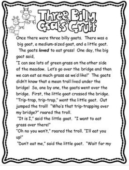 Three Billy Goats Gruff Emergent Reader / Reader's Theater by Heather J