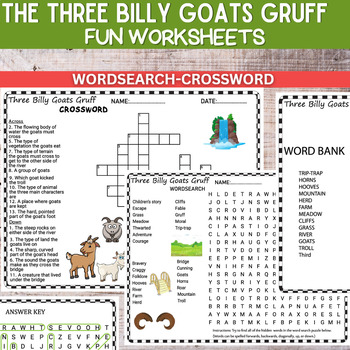 Preview of Three Billy Goats Gruff Fun Worksheets Word Search and Crosswords