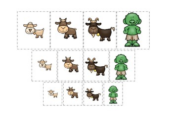 Preview of Three Billy Goats Gruff themed Size Sorting preschool educational game.