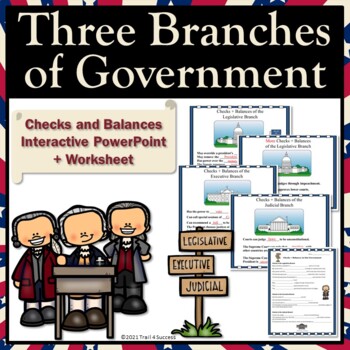 Preview of Three Branches Government Checks and Balances Interactive PowerPoint + Worksheet