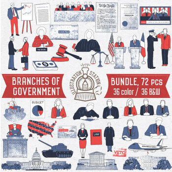 Preview of 3 Branches of Government Clip Art Bundle, 72Pc, American Civics Clip Art