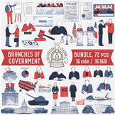 3 Branches of Government Clip Art Bundle, 72Pc, American C