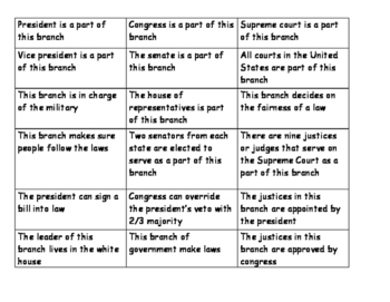 Preview of Three Branches of Government Bingo
