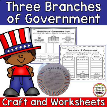 Preview of Three Branches of Government Craft and Worksheets