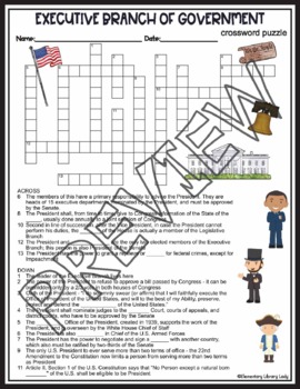 Three Branches of Government Activities Crossword Puzzles Word Searches