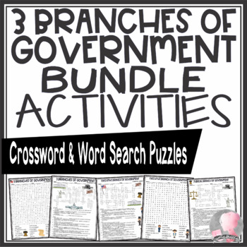 Preview of Three Branches of Government Activities Crossword Puzzles Word Searches BUNDLE