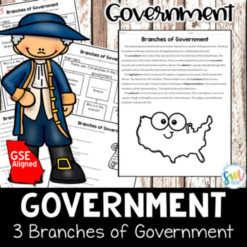 Preview of Three Branches of Government Reading Packet *3rd GRADE* (SS3CG1a) GSE Aligned