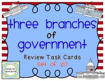 Preview of Three Branches of Government Review Task Cards - Set of 20