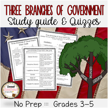 Preview of Three Branches of Government Study Guide & Quiz Test PRINT AND DIGITAL