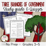 Three Branches of Government Study Guide & Quiz Test PRINT