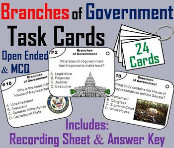 Preview of 3 Branches of Government Task Cards Activity: Legislative, Executive, Judicial