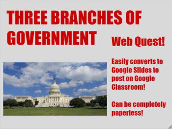 Preview of Three Branches of Government Web Quest