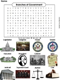 Three Branches of Government Activity: Word Search Worksheet