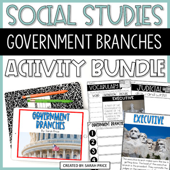 Preview of 2nd, 3rd & 4th Grade Branches of Government Worksheets & Digital Activity Bundle